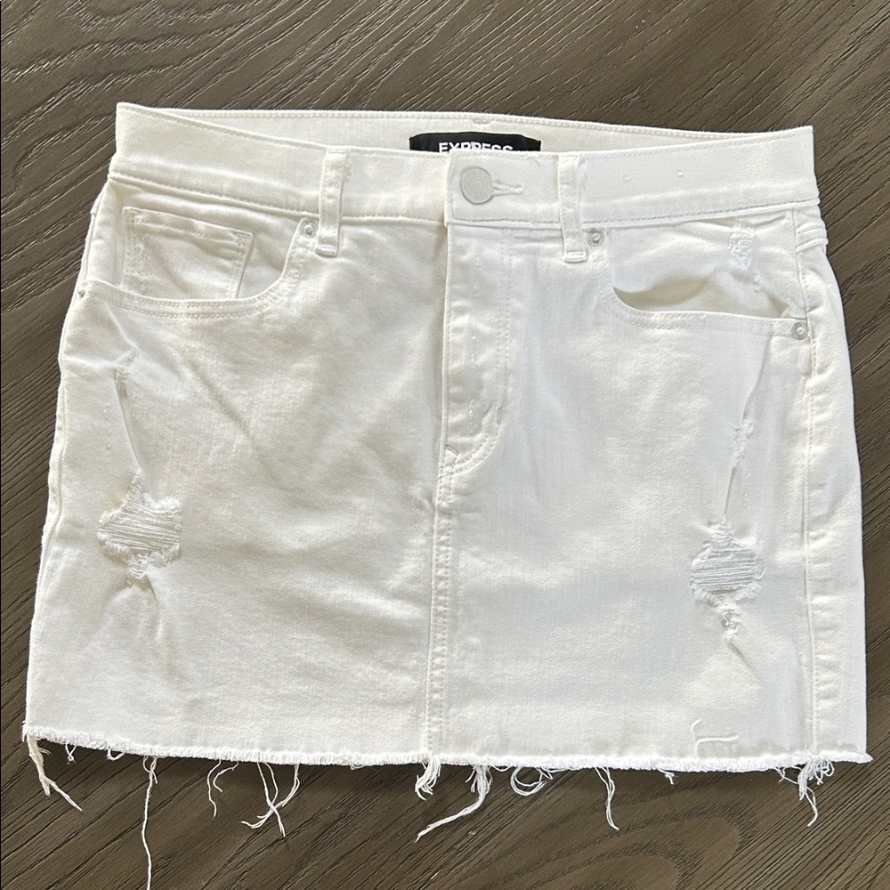 Express White Frayed Mini Skirt